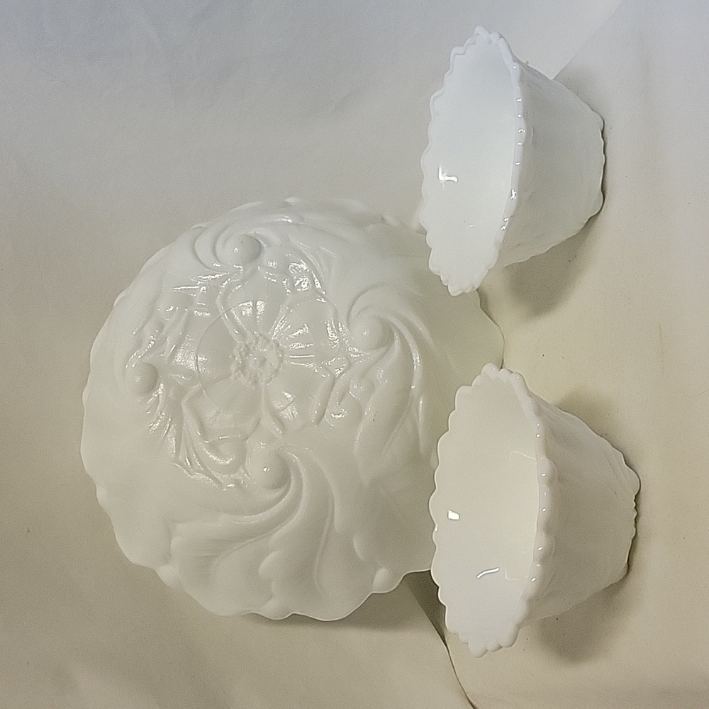 Indiana Glass Wild Rose Milk Glass Bowls, Set of 3